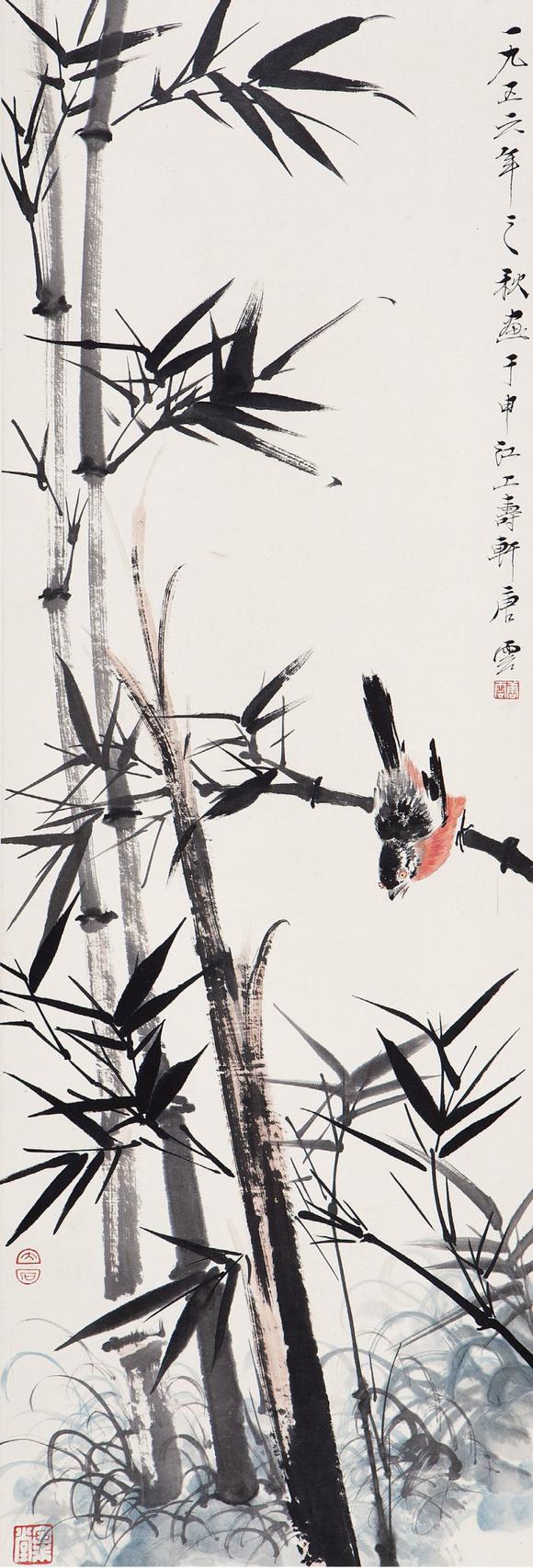 唐云竹鸟图