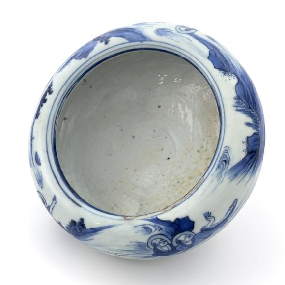 古龍會明末清初 青花 山水羅漢図 三足爐