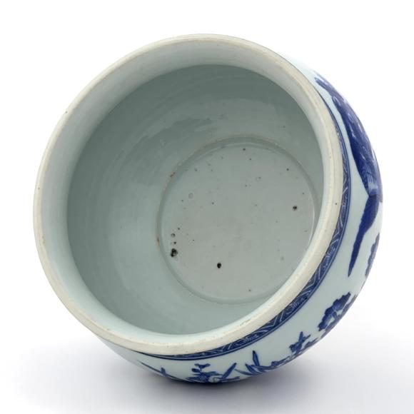 古龍會清初 青花 孔雀図 缸