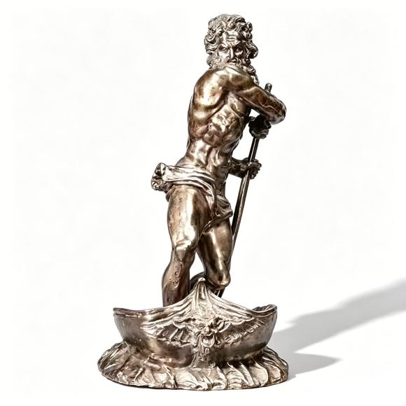 Horizontal Enchère Art Nouveau Silvered Bronze Sculpture of Neptune