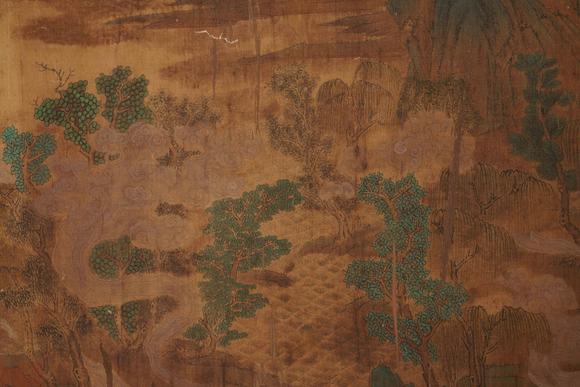 Horizontal Enchère Antique Green-and-Blue Scroll of Immortal Landscape