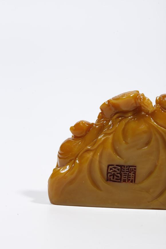 弘楊株式會社壽山田黃石雕童子牧牛鈕印章