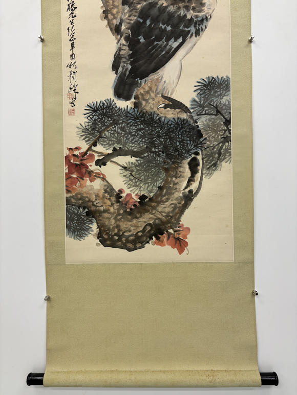 三杉美術(shù)黃獨(dú)峰 為伊藤正文先生畫(huà)松鷹圖