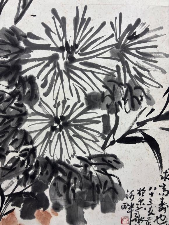 三杉美術(shù)李苦禪 秋菊飛雀圖