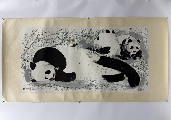 三杉美術(shù)吳冠中 八十年代限量木版水印 大熊貓