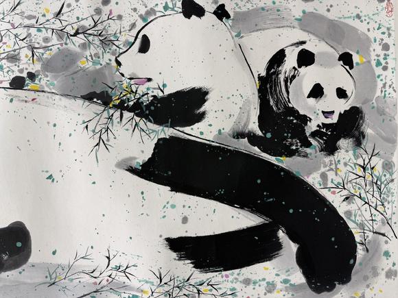 三杉美術(shù)吳冠中 八十年代限量木版水印 大熊貓