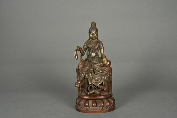 三杉美術(shù)銅泥金跏趺自在觀音菩薩造像（原配蓮座木臺(tái)）
