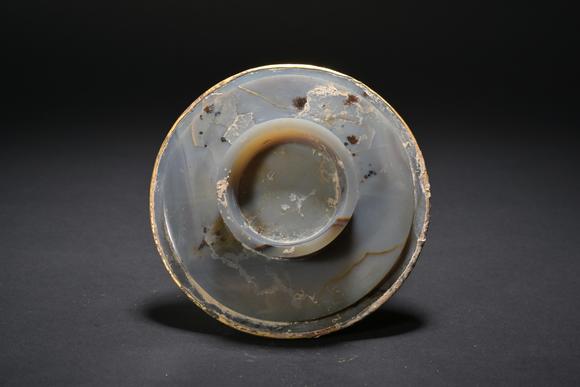 三杉美術(shù)宋 瑪瑙菊瓣紋碗鑲金口