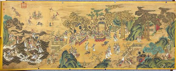 蘭亭古美術(shù)オークション仇英 西王母瑤池會群仙圖 手卷絹本設(shè)色