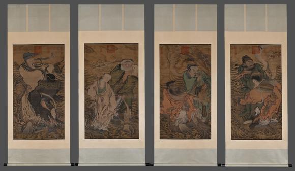 蘭亭古美術(shù)オークション唐伯虎 八仙四屏 立軸絹本設(shè)色