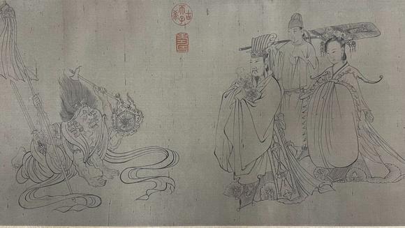 蘭亭古美術(shù)オークション吳道子 白描天王送子圖手卷 手卷絹本水墨