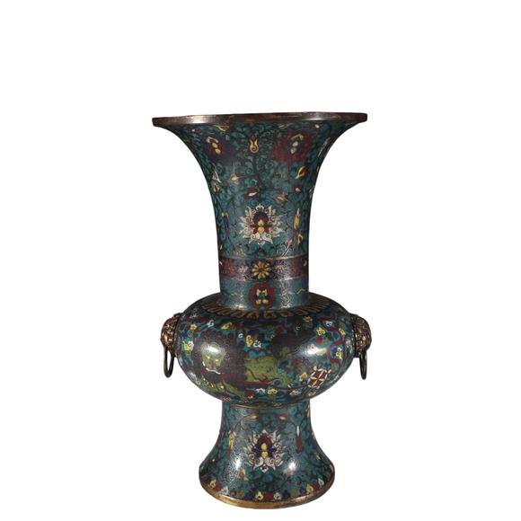 蘭亭古美術(shù)オークション明景泰銅景泰藍(lán)掐絲琺瑯花觚 一對