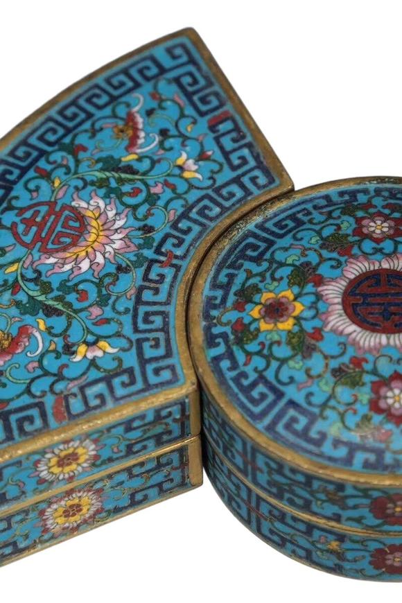 蘭亭古美術(shù)オークション清 銅景泰藍掐絲琺瑯五子攢盒食盒 一組（五件）