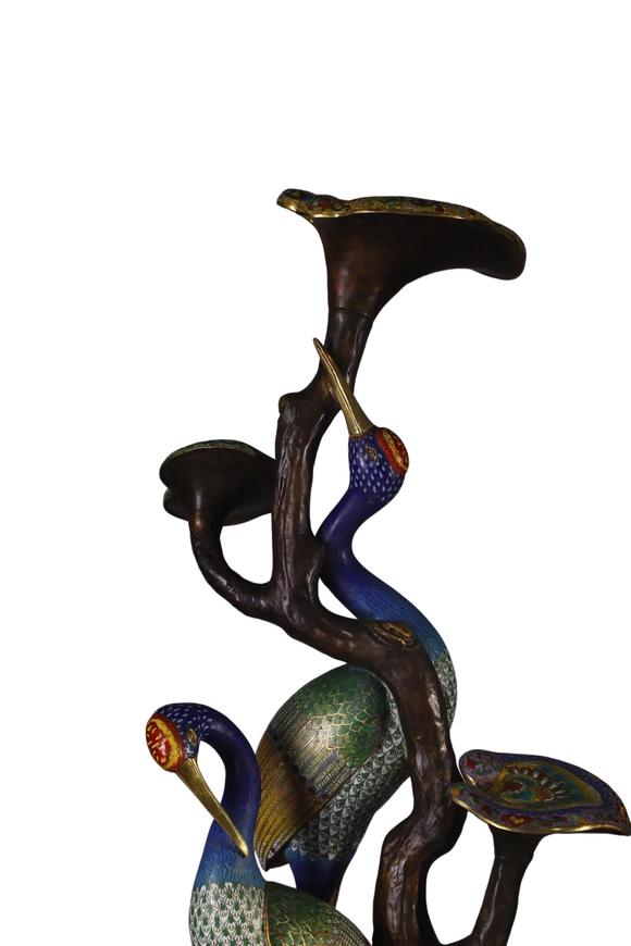 蘭亭古美術(shù)オークション清 銅景泰藍(lán)掐絲琺瑯靈芝仙鶴擺件