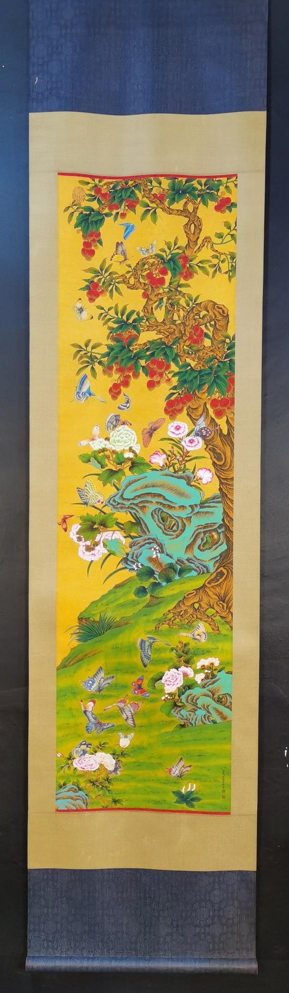 蘭亭古美術(shù)オークション郎世寧 花卉百蝶 四條屏絹本