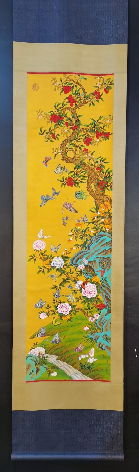 蘭亭古美術(shù)オークション郎世寧 花卉百蝶 四條屏絹本