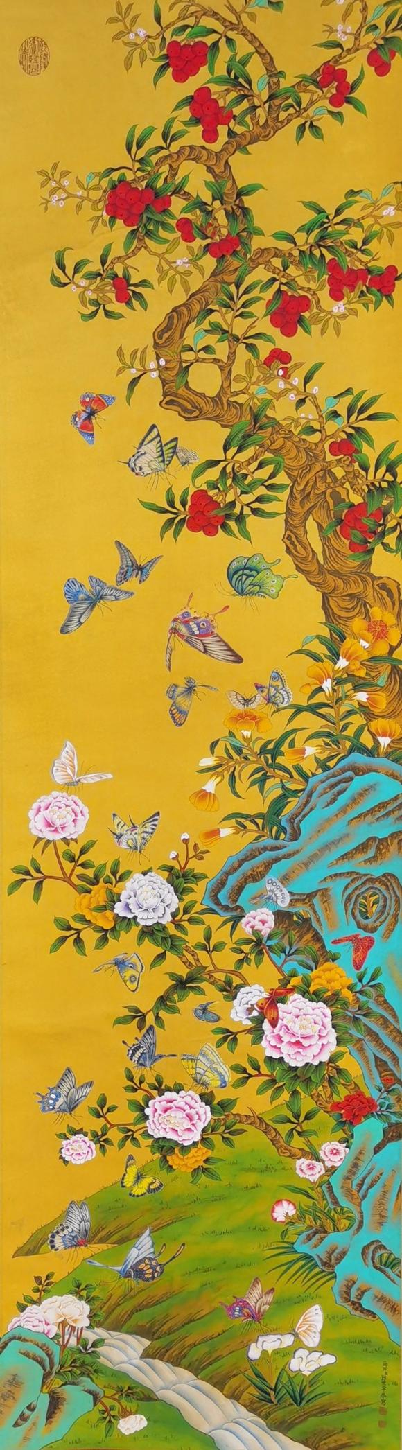 蘭亭古美術(shù)オークション郎世寧 花卉百蝶 四條屏絹本