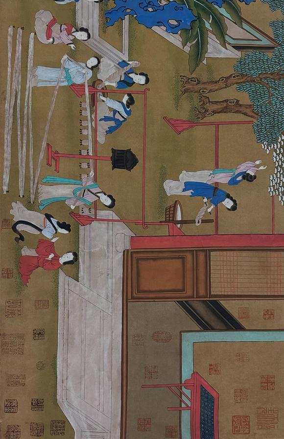 蘭亭古美術(shù)オークション唐伯虎 明代 宮女紡織圖 長(zhǎng)卷絹本