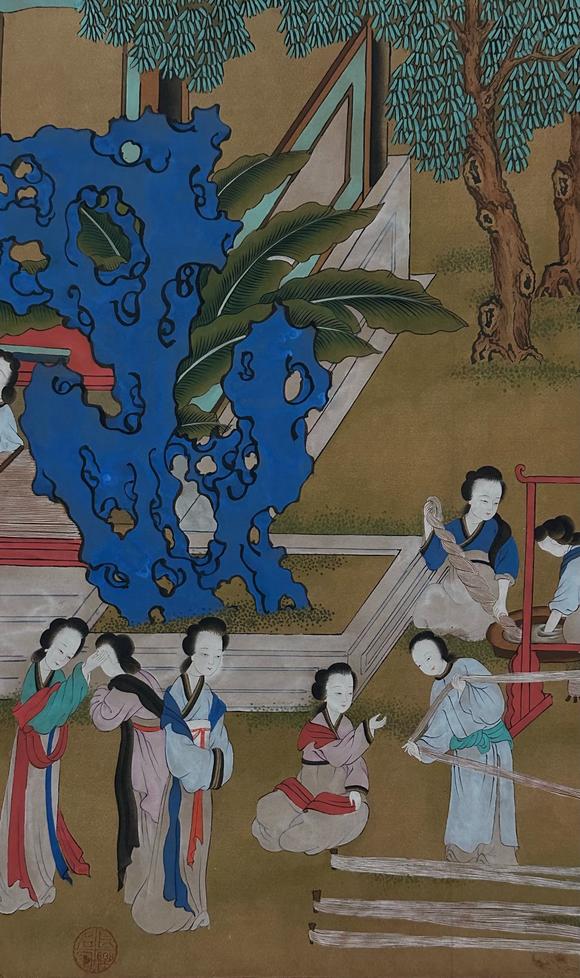 蘭亭古美術(shù)オークション唐伯虎 明代 宮女紡織圖 長(zhǎng)卷絹本