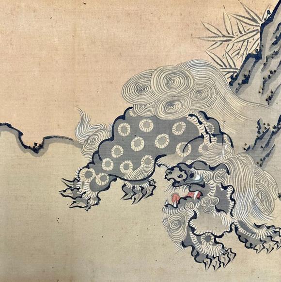 蘭亭古美術(shù)オークション沈銓 唐獅戲石圖 畫片絹本