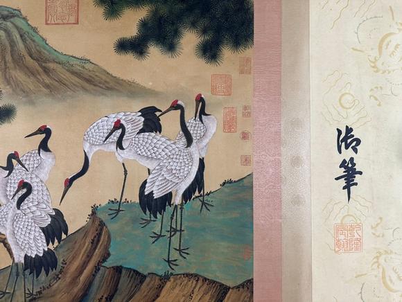 蘭亭古美術(shù)オークション沈銓 百鶴圖 手卷絹本