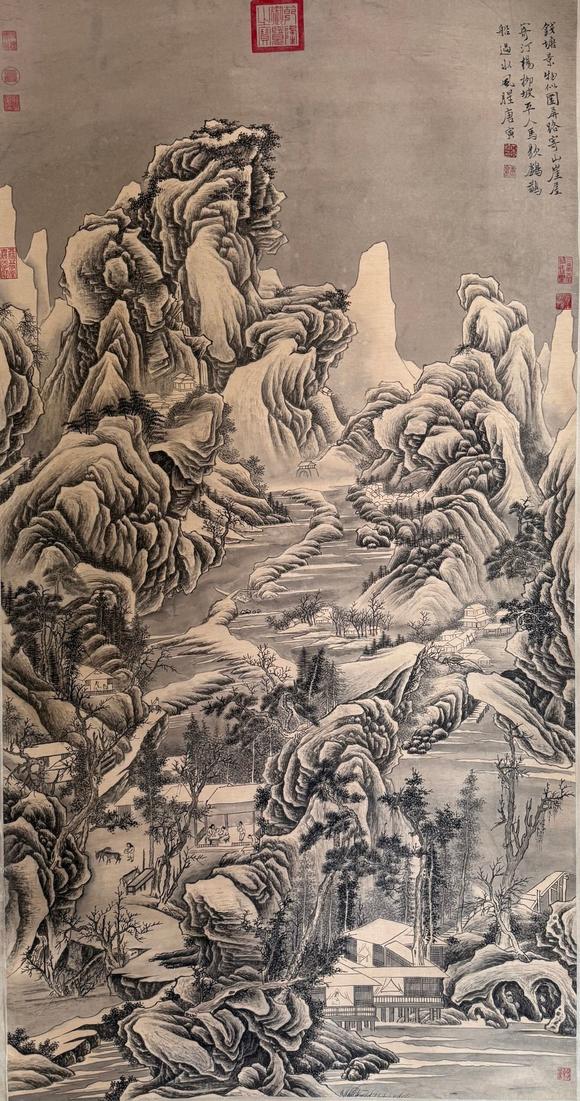 蘭亭古美術(shù)オークション唐寅 雪嶺泊居圖 立軸絹本