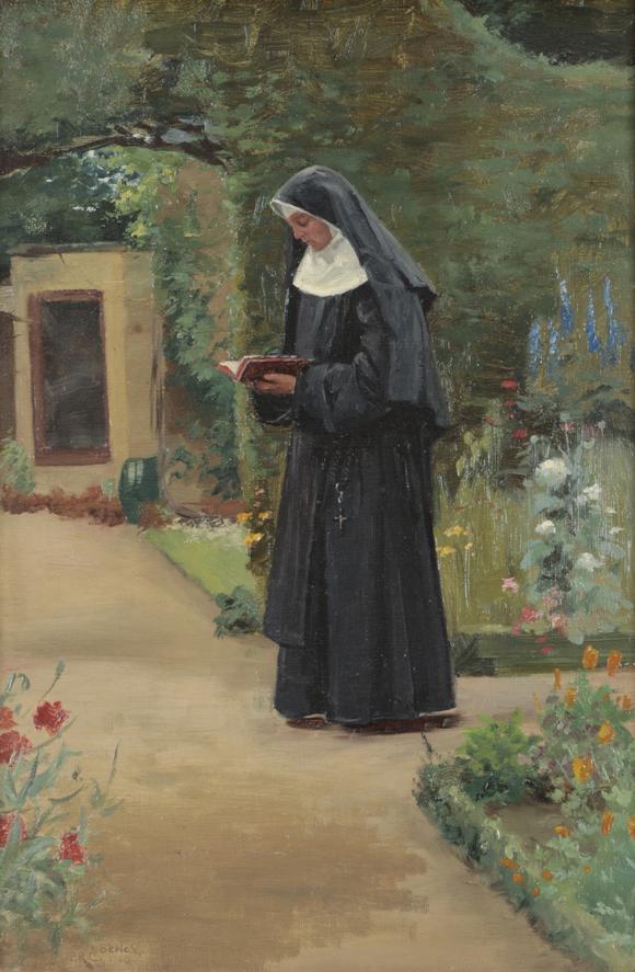 Duke's Auctions Lot 515 PERCY ROBERT CRAFT (1856-1934) Study of a nun reading in a garden