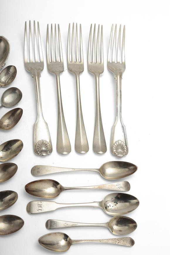 Duke's Auctions Lot 138 TWO VICTORIAN SILVER FIDDLE, THREAD AND SHELL TABLE FORKS