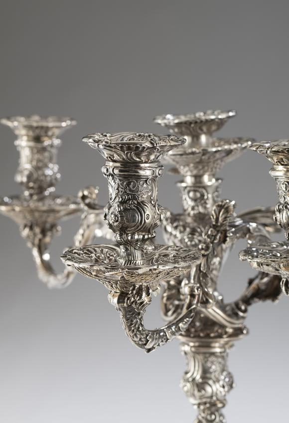VERITAS Art AuctioneersA pair of George III silver four-light candelabra