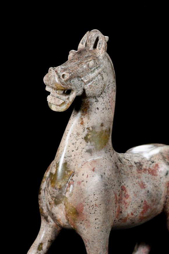 SEAVIEW AUCTIONS PTY LTDA Jade Walking Horse Sculpture with Grey-Red Patina, 2nd BCE–3rd CE