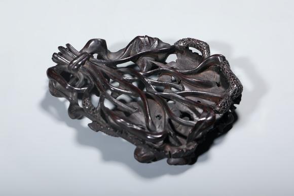 SEAVIEW AUCTIONS PTY LTDA White Jade Lotus Leaf Brush Washer with Frog Carving, Wood Stand, China, 14th–17th centuries