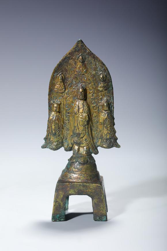 SEAVIEW AUCTIONS PTY LTDA Gilt Bronze Buddhist Stele with Shakyamuni and Attendant Bodhisattvas, China, 5th–7th centuries
