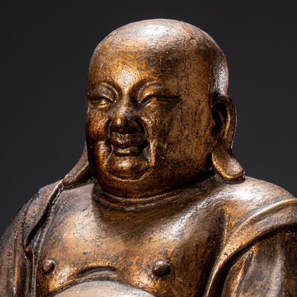 大阪國(guó)際明 木雕涂金彌勒