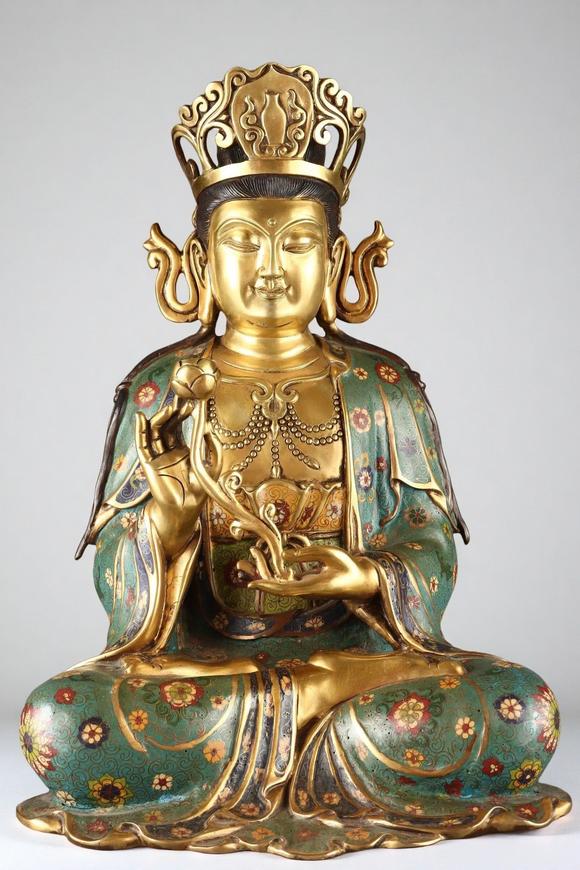 東京蕓術(shù)明 銅景泰藍(lán)鎏金大勢(shì)至菩薩坐像