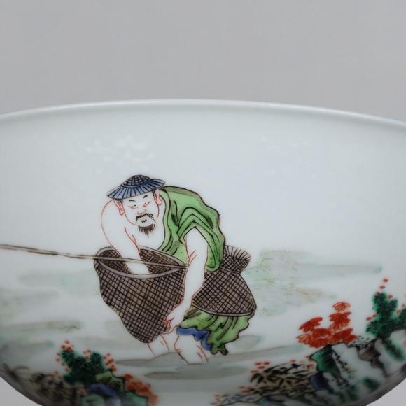 東京蕓術(shù)清康熙 五彩捕魚圖碗