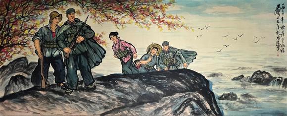東京蕓術(shù)黃胄 南海民兵 裱片紙本設(shè)色