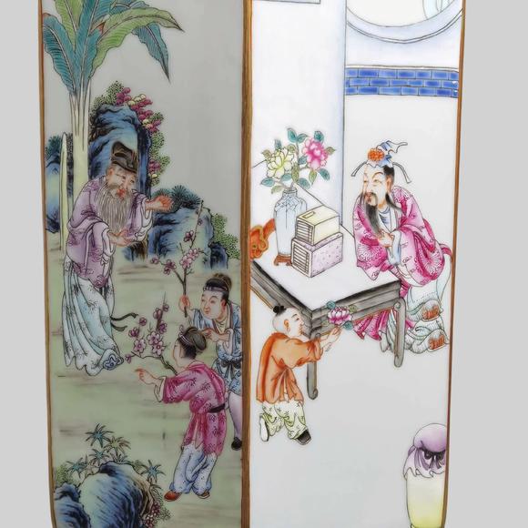 東京蕓術(shù)清乾隆 粉彩六愛(ài)淵明愛(ài)菊羲之愛(ài)鵝六方瓶