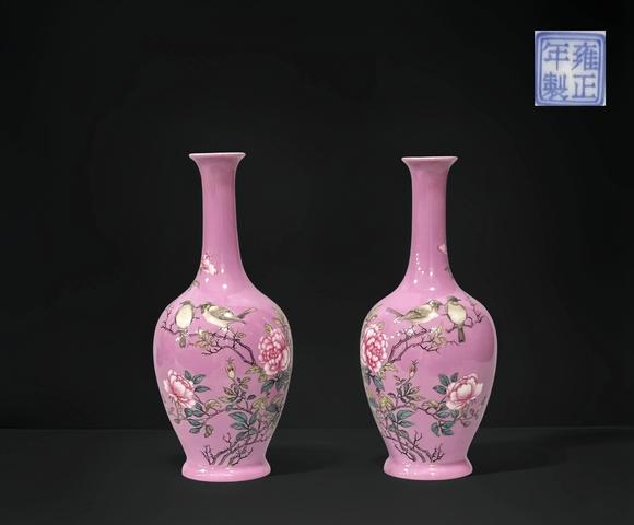 東京蕓術(shù)清雍正 琺瑯彩胭脂水花鳥詩文小瓶