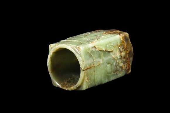 Castle AuctionA Mottled Dark Green Jade Cong, Shang, Circa 13th–11th C BC Pr.