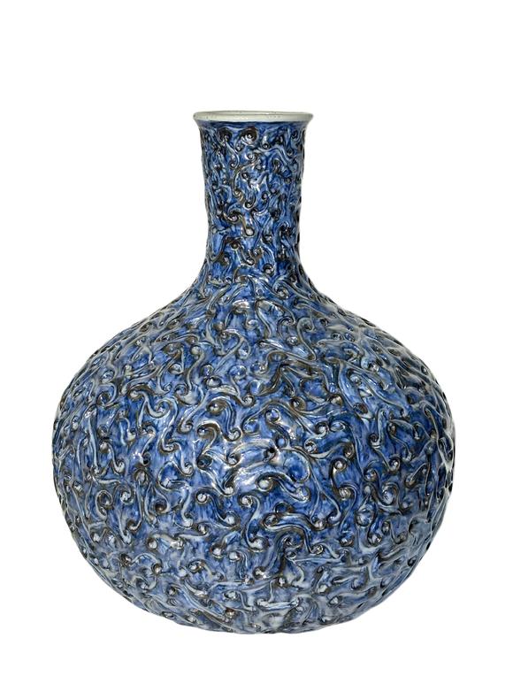 Castle AuctionA Chinese fine Blue and white ground sky ball vase, Ming Dynasty Pr. 