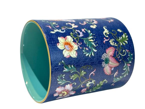 Castle AuctionBlue ground pastel with broken branch floral brush pot