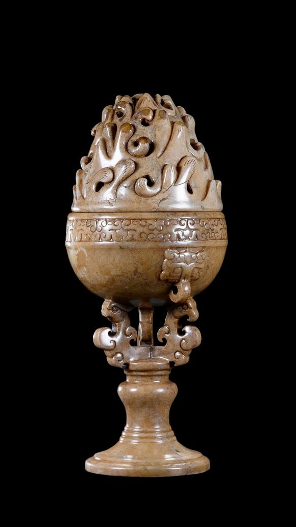 Castle AuctionA Calcified Brown Jade Boshan Censer, Han, Circa 2nd C BC–2nd C AD Pr.