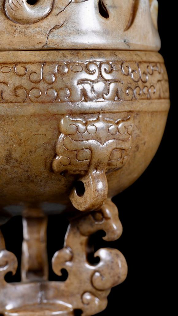 Castle AuctionA Calcified Brown Jade Boshan Censer, Han, Circa 2nd C BC–2nd C AD Pr.
