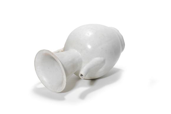 Castle AuctionA White Glaze Ewer and Two Black Glaze Tea Bowls with Metal Rims, 10th–13th C Pr.