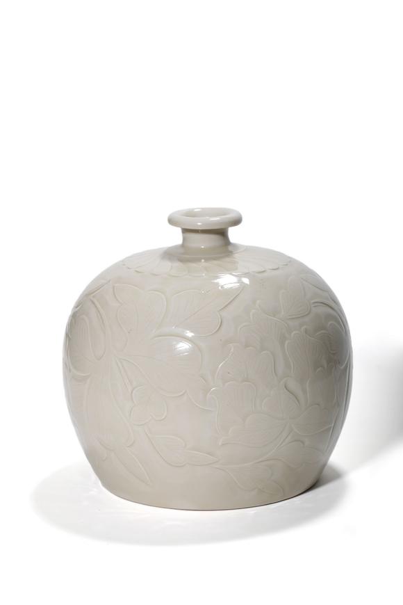 Castle AuctionA Ding Kiln Carved Peony Meiping Vase, 10th–12th C Pr.