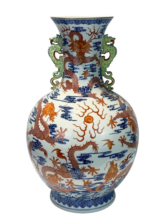 Castle AuctionAn extra large size of vase with double ears, and  cloud dragon patterns, Qian Long Pr. 