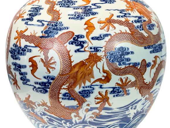 Castle AuctionAn extra large size of vase with double ears, and  cloud dragon patterns, Qian Long Pr. 