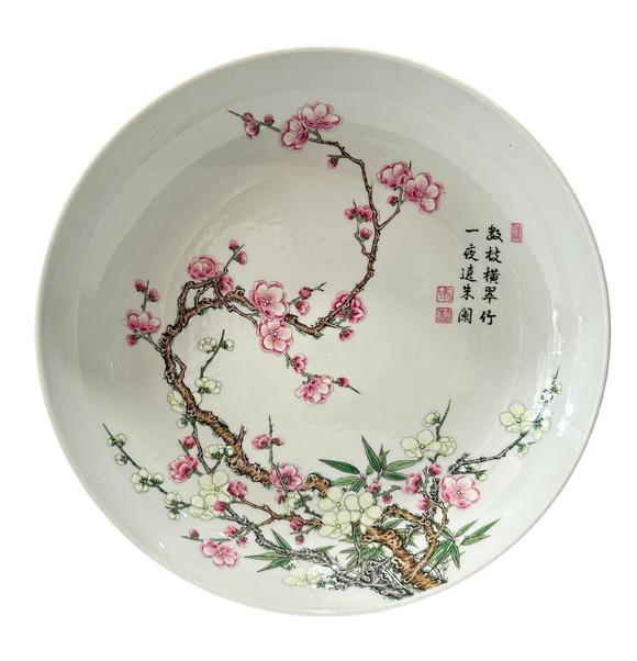Castle AuctionA Chinese plate with famille rose plum blossom poetry and prose decoration, YongZheng Pr. 