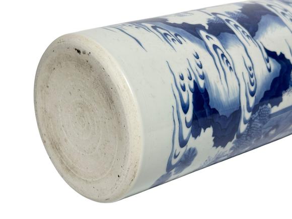 Castle AuctionA Chinese blue and white figure tube vase, Kang Xi Pr. 
