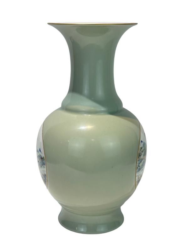 Castle AuctionA Chinese powder-blue glazed vase with landscape scene decoration, Qing Dynasty Pr. 